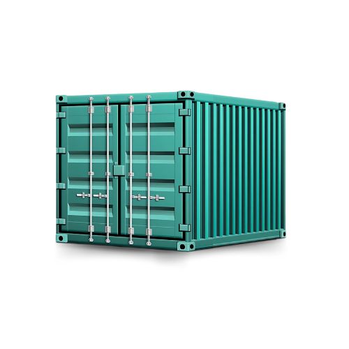 Ilustração de um contentor marítimo verde, vista frontal com portas fechadas