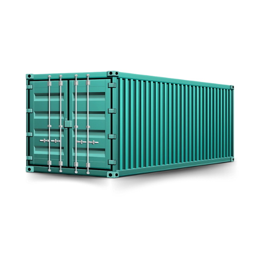Ilustração de um contentor marítimo verde, vista frontal com portas fechadas