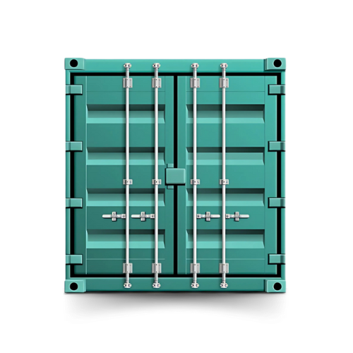 Ilustração de um contentor marítimo verde, vista frontal com design simplificado