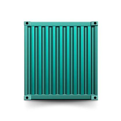 Ilustração de um contentor marítimo verde, vista frontal com design simplificado