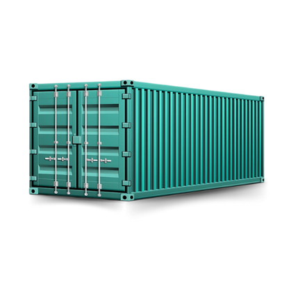 Ilustração de um contentor marítimo verde, vista frontal com portas fechadas