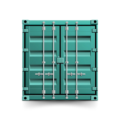 Ilustração de um contentor marítimo verde, vista frontal com design simplificado